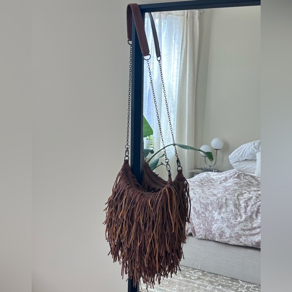 Steve Madden Handbags - Steve Madden Brown Fringe Faux Leather Shoulder Bag